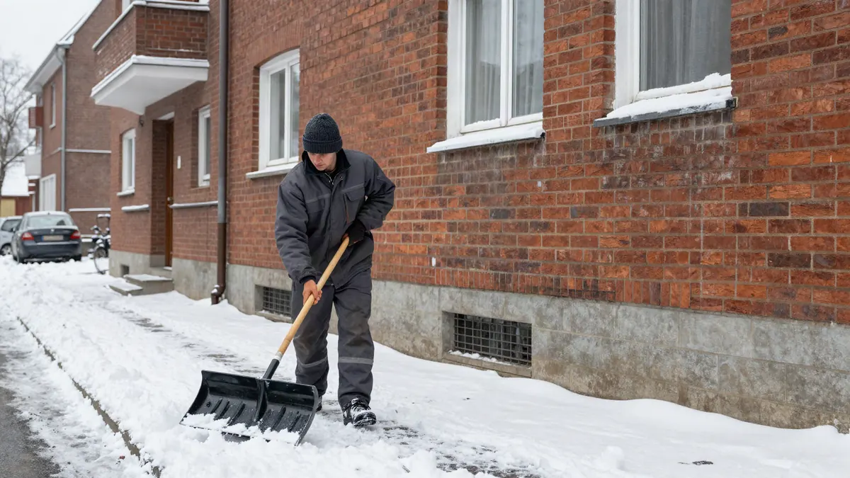 Minijob im Winterdienst: Helfer räumt einen Gehweg