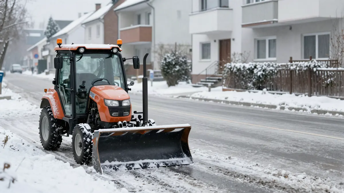 Kleines Räumfahrzeug räumt eine Zufahrt